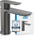 Produktbild: Bächlein Badarmatur Mizarela in klassischem Design, Einhebelmischer mit langlebiger Keramikkartusche und Montage-Set, Bad Wasserhahn Anthrazit - flacher Auslauf