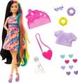 Produktbild: Barbie Totally Hair, Puppe mit schwarzem, blau-grünem & gelbem Haar, farbenfrohes Herzkleid, farbwechselnde Haarspangen, Haarschmuck, Accessoires, 15+ Teile, als Geschenk geeignet,HCM90