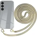 Produktbild: EAZY CASE Metall Handykette für Samsung Galaxy S25 Plus, Handyhülle mit Umhängeband, Silikonhülle, Metallkette für Smartphone in Gold