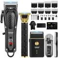 Produktbild: HIENA PRO Professionell Haarschneidemaschine Set für Männer, Schnurloses Haarschneider, Barttrimmer, Folienrasierer, Nasentrimmer Set, Komplettes Elektrischer Haarschneide-Kit mit 8 Führungskamm