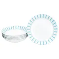 Produktbild: MamboCat Split türkis 6er Set Suppenteller I 450ml I weißes Porzellan-Geschirr mit Streifen für 6 Personen I Tiefe Teller für Salat, Suppe, Müsli, Pasta & Co.