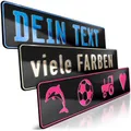 Produktbild: schildEVO 1 Fun-Schild geprägt | Schwarz Glanz mit Wunschtext bis zu 16 Zeichen | Aluminium Namensschild | Individuelles Fun-Kennzeichen | Bohrlöcher & Saugnäpfe
