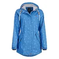 Produktbild: Dry Fashion Damen Regenmantel Cuxhaven mit Anker-Print - Regenjacke Jacke für Frauen mit verstellbarer Kapuze Winddicht Wasserdicht in Hellblau Größe 36