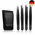 Produktbild: Upmore 4x Pinzette Set Edelstahl - Schwarz Augenbrauenpinzette Set Schere