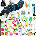 Produktbild: YUTUY Katzenspielzeug Set mit Katzentunnel,42 Stück Katzen Spielzeug Set,Mit Bälle,Federspielzeug,Spielzeugmäuse Katzen,Katzenminze,Fisch,2-Wege katzentunnel (Black)