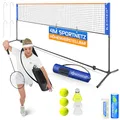 Produktbild: KESSER® Badmintonnetz Tennisnetz | Federballnetz 3-Fach-Höhenverstellbar 107/120/155cm, stabiles Gestell, Set mit Netz, 3X Federball & 3X Tennisball, Montagezubehör, Transporttasche, Indoor & Outdoor