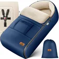 Produktbild: Kidiz® Babyfußsack Baby Fußsack Winterfußsack Babyschale mit Reißverschluss Kuschelsack Babydecke Kinderwagen waschbar verschließbarer Kopfteil,Tasche, passend für alle Kinderwagen, Blau