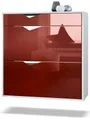 Produktbild: Vladon Schuhschrank Kolmio (Schuhkipper, für 16 Paar Schuhe mit 2 Klappen und Schublade) Weiß matt/Bordeaux Hochglanz (85 x 87 x 33 cm)
