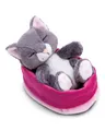 Produktbild: NICI Kuscheltier Katze grau 12cm schlafend im Körbchen