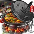 Produktbild: Dutch Oven Set bbq, Schmortopf, Gusseisen Topf mit Deckelheber Henkel und Schlitz für Themormeter, Grilltopf, Gulaschkessel, DO45P - 4.2 Liter / Topf