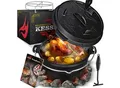 Produktbild: KESSER® Dutch Oven Set BBQ Feuertopf Schmortopf, Gusseisen Topf mit Deckelheber Henkel und Schlitz für Themormeter, kochkessel Grilltopf Gulaschkessel für Oudoor & Indoor