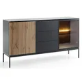 Produktbild: Lomadox Wohnzimmer Esszimmer Anrichte Sideboard mit Beleuchtung in schwarz mit Wotan Eiche