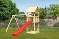 Produktbild: Karibu Spielturm Lotti Satteldach mit Rutsche rot und Doppelschaukel