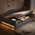 Produktbild: Schlafsofa mit Bettfunktion, LED-Beleuchtung, Lattenrost, Armlehnen und Rückenlehne, 140x200cm, Doppelbett, Polsterbett, Stauraumbett