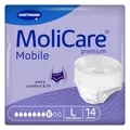 Produktbild: MoliCare premium Mobile 8 Tropfen Größe L, Inkontinenzhosen für Frauen und Männer mit schwerer Inkontinenz, extra Auslaufschutz, fortschrittlicher Hautschutz, verbesserte Passform, 14 Stück