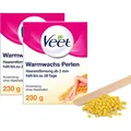 Produktbild: Veet Warmwachsperlen mit Bienenwachs für elektrische Wachsgeräte oder im Wasserbad – Einfache Dosierung – Für bis zu 28 Tage glatte Haut – 2 x 230 g mit Holzspatel