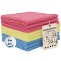 Produktbild: ZOLLNER 9er Set Mikrofasertücher für streifenfreien Glanz - flusenfreie und saugstarke Reinigungstücher - waschbar bis 60°C - mehrfarbig in 32x32cm - Hotelqualität