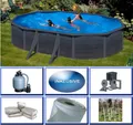 Produktbild: GRE Stahlwandbecken Set Granada oval 3,75m x 6,10m x 1,32m Super Komplettset Pool Ovalpool / 375 x 610 x 132 cm Stahlwandpool Ovalbecken Poolset