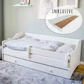 Produktbild: Kids Collective Kinderbett Jugendbett 80x160 cm mit Matratze Rausfallschutz Schublade Kinder Sofa Couch Bett umbaubar weiß | von 3. bis 10. Lebensjahr