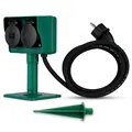 Produktbild: REV Gartensteckdose - 2-Fach Outdoor Steckdose, IP44 Spritzwasserschutz, 1,4m Gummikabel, mit Erdspieß & Bodenplatte für Flexible Montage, grün