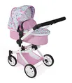 Produktbild: Bayer Chic 2000® 2in1 Puppenwagen Mika – Flowers Rosa – faltbar – höhenverstellbarer Griff 47-80 cm – modernes Gestell – Puppen bis 52 cm – 4-8 J.