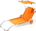 Produktbild: CASARIA® Sonnenliege Klappbar mit Dach Strandliege mit Rollen Tasche Outdoor Klappliege Liegestuhl abnehmbarer Sonnenschutz Liegestuhl 115kg Orange