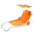 Produktbild: Casaria® Sonnenliege Klappbar mit Dach Strandliege mit Rollen Tasche Outdoor Klappliege Liegestuhl Abnehmbarer Sonnenschutz Liegestuhl 115kg Orange
