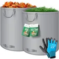 Produktbild: KESSER® Gartensack 2x 500L Set Laubsack Gartenabfallsack inkl. Handschuhe - Selbststehend 4 Griffe Stabil Robust & Faltbar - Laubsäcke Rasenschnitt Gartensäcke für Gartenabfälle Grünschnitt Grau
