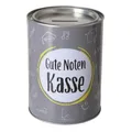 Produktbild: ReWu Spardose Sparschwein Schriftzug Gute Noten Kasse - Deckel abnehmbar - Grau Wiederverwendbar Metall Sparbüchse Geldgeschenk Geschenkidee Geldspardose Metallspardose 14 x 10 cm
