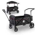 Produktbild: elvent® Allrounder City Bollerwagen - faltbar mit Dach | Sitzpolster, Hecktasche, Feststellbremse, 5-Punkt-Gurt I 2 Kinder (Schwarz)
