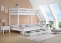 Produktbild: Doppel-Etagenbett 140x200 und 90x200 Erwachsenen-Stockbett Kiefer Massivholz weiß V-60.18W-09-14Rollrost und Bettkasten inkl.
