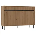 Produktbild: Selsey Osaka Dreitüriges Sideboard 148,6 x 100 x 40 cm – Eichenholzoptik Evoke – Kommode mit Schubladen – Gerillte Fronten, Metallfüße, ABS-Kanten – Kommodenschrank für Wohnzimmer/Schlafzimmer.