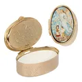 Produktbild: NKlaus Metalletui gold Dose oval Schutzengel Kinder auf Brücke 5x3,5cm Rosenkranz 2546