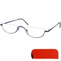 Produktbild: Mini Brille Halb Rund Metall Lesebrille Halbbrille, Gratis Etui, Edelstahl Rahmen (Blau) mit Federscharnier, Lesehilfe Damen und Herren +1.0 Dioptrien