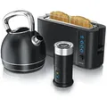 Produktbild: Arendo Frühstücks-Set in Schwarz matt - Wasserkocher / Toaster / Milchaufschäumer