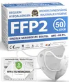 Produktbild: ADESTE - 50 FFP2 Masken, hygienische 5-lagige Staubschutzmaske, EN149:2001+A1:2009 Mundschutzmaske EU2016/425, weiß, Atemschutzmaske, Einzelne versiegelte Beutel