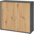 Produktbild: bümö Schiebetürenschrank 3OH - Aktenschrank abschließbar, Sideboard Schrank mit Schiebetüren in Graphit/Asteiche, Relinggriff - Büroschrank aus Holz
