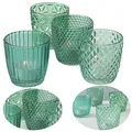 Produktbild: LS-LebenStil 4X Glas Teelichthalter Retro Petrol Türkis 7cm 4´er Set Kristall Ornament Teelicht-Gläser Windlicht-Halter Kerzenständer Tischdeko Kerzen Deko Kerzenhalter für Teelichter Hochzeit