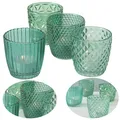 Produktbild: 4x Glas Teelicht-Halter Grün Türkis Kerzen-Gläser Ständer Windlicht Tisch-Deko