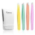 Produktbild: 4x Pinzette Set Edelstahl - Farbig Augenbrauenpinzette Set Schere Pinzette, g...