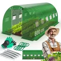 Produktbild: KESSER® Folien-Gewächshaus Stabil mit 12 Fenster mit Moskitonetz & Tür | Gartentunnel mit Rahmen aus verzinktem Stahl | Folientunnel 170g/m² inkl. Erdanker Handschuhen & Seilen | 600x300cm Grün
