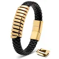 Produktbild: SERASAR Lederarmband Herren 23cm Gold Männer Armband Leder Armreif Lederband Herrenarmreif Armschmuck Schmuck Herrenschmuck Flecht Wickelarmband Kette Leather Bracelet