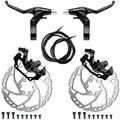 Produktbild: RUJOI Fahrrad-Scheibenbremsen-Kit, Vorder- und Hinterradsattel aus Aluminium, Fahrradbremshebel aus Vollaluminiumlegierung, 160 mm Bremsscheibe, Mechanischer werkzeugloser Belageinsteller für Rennrad