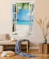 Produktbild: ABAKUHAUS Tropisch Wandteppich, Tropical Beach Palmen aus Weiches Mikrofaser Stoff Waschbar ohne Verblassen Digitaldruck, 150 x 110 cm,Grün Weiß Blau