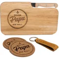 Produktbild: Geschenke für Papa – Frühstücksbrettchen Geschenkset aus Holz mit Gravur