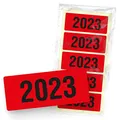 Produktbild: itenga 50x Jahresetiketten Ordner Inhaltsschild Jahreszahl I Aufkleber für Akten selbstklebend aus Haftpapier Rechteckig 6x2,5cm (Kalenderjahr 2023 rot)