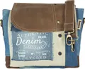 Produktbild: Sunsa Damen Umhängetasche. kleine Messenger Tasche aus Canvas recycelte Jeans & Leder.