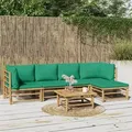Produktbild: vidaXL 6-tlg. Garten-Lounge-Set mit Grünen Kissen Bambus