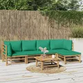 Produktbild: 6-tlg. Garten-Lounge-Set mit Grünen Kissen Bambus