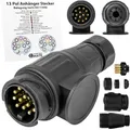 Produktbild: 13 poliger Anhänger Stecker, 1 Pack, 13pin Stecker nach ISO 11446 genormt, AHK Verbinder 12V System, 13 Pin Hänger Adapter mit Doppel-Dichtung, 13pol Anhängerstecker für 13 pol Steckdose, 7-13 Adapter